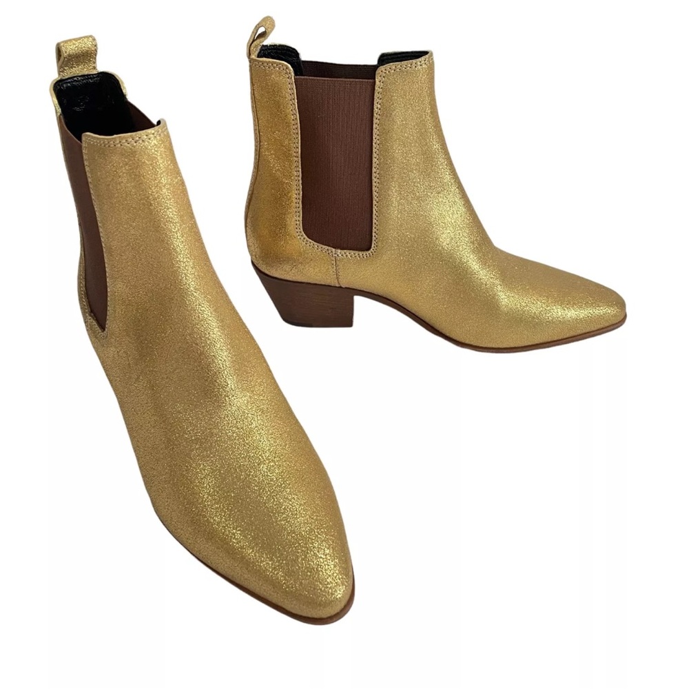 Saint Laurent Chelsea Leather Ankle Boot Gold Metallic Size 34 US 4